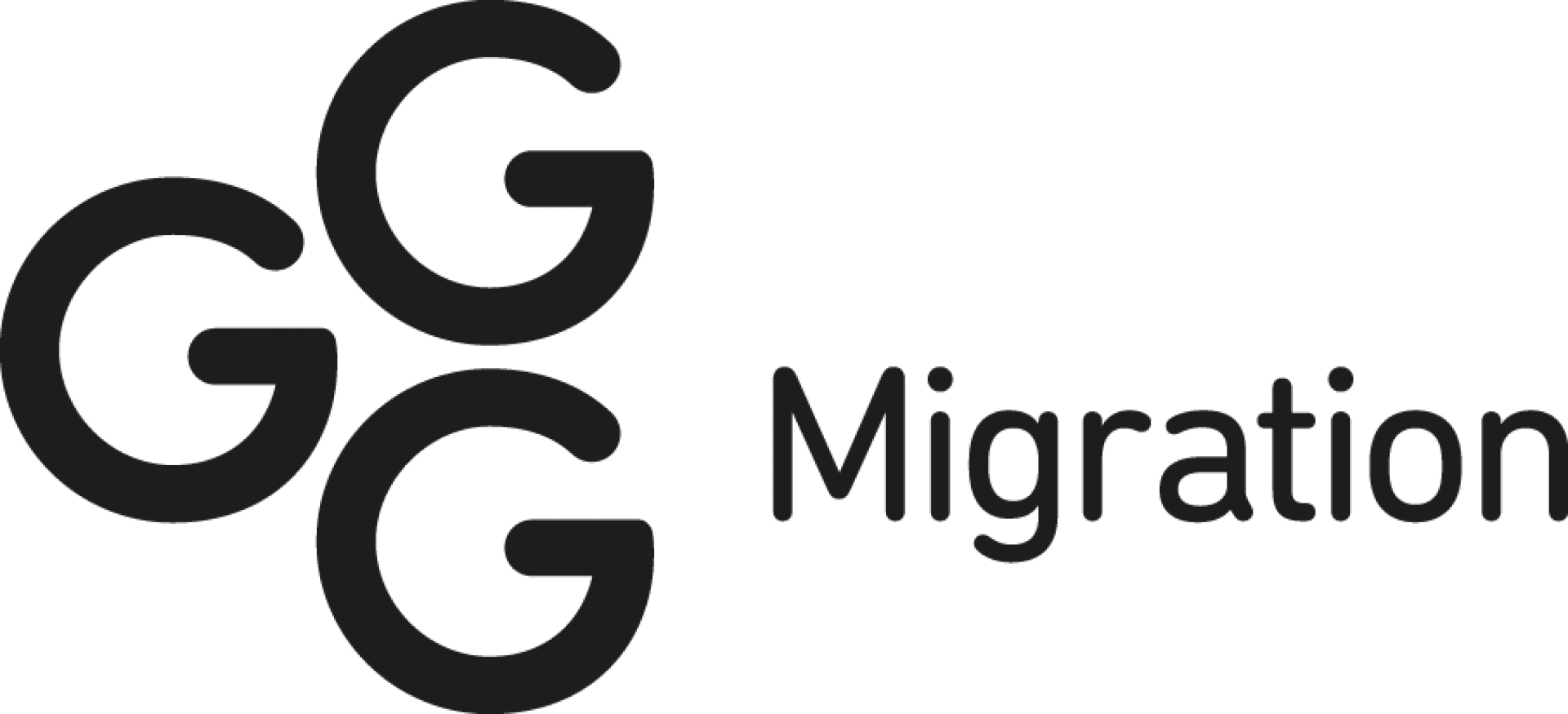 Logo mit drei großen, sich überlappenden schwarzen Buchstaben G, die in einem dreieckigen Muster links neben dem Wort Migration angeordnet sind, in einer klaren, serifenlosen Schriftart auf weißem Hintergrund.